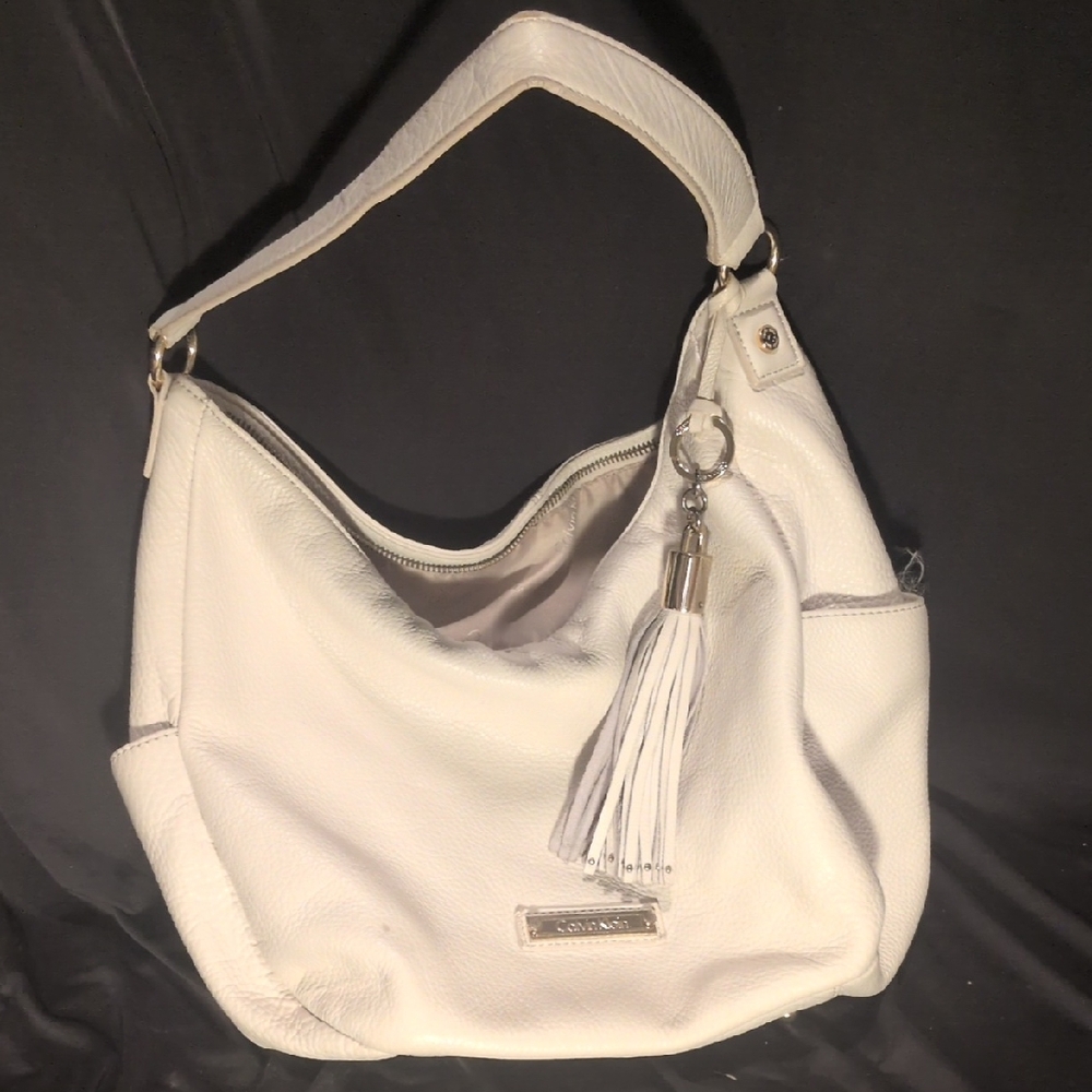 Calvin Klein White Hobo Bag with Tassel